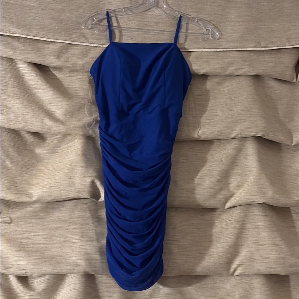 Elegant Blue Ruched evening Dress